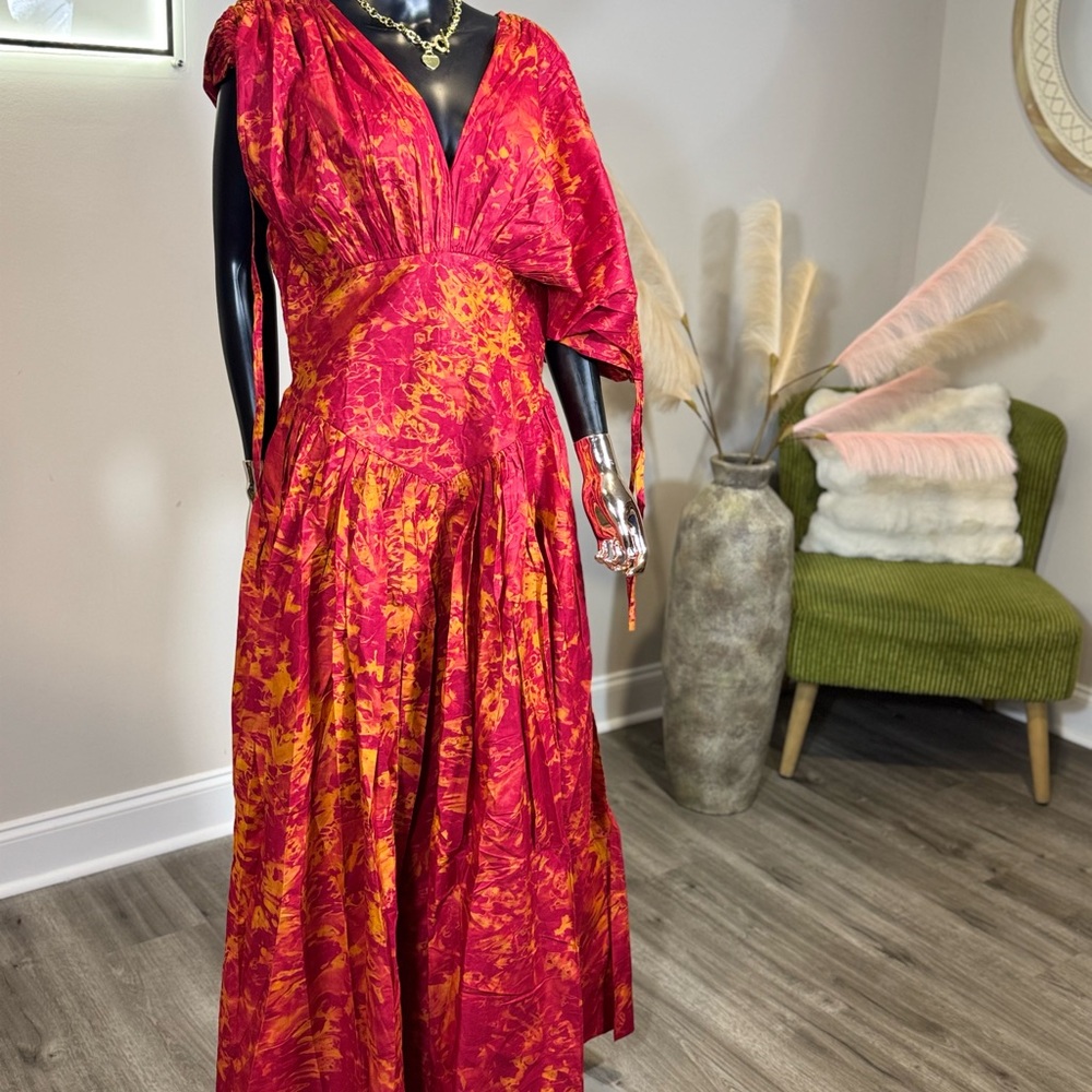 Ife Luxe Vibrant Red and Orange Adire Maxi Dress